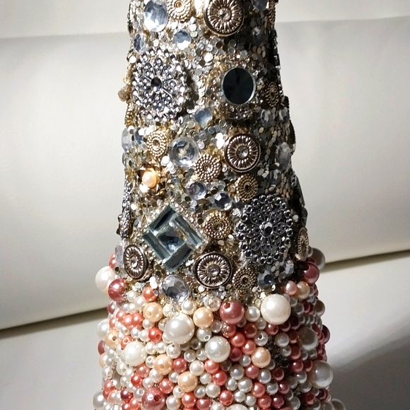 MacKenzie-ChildsSilver Lining Beaded Small Tabletop Christmas Tree rare - Picture 3 of 7